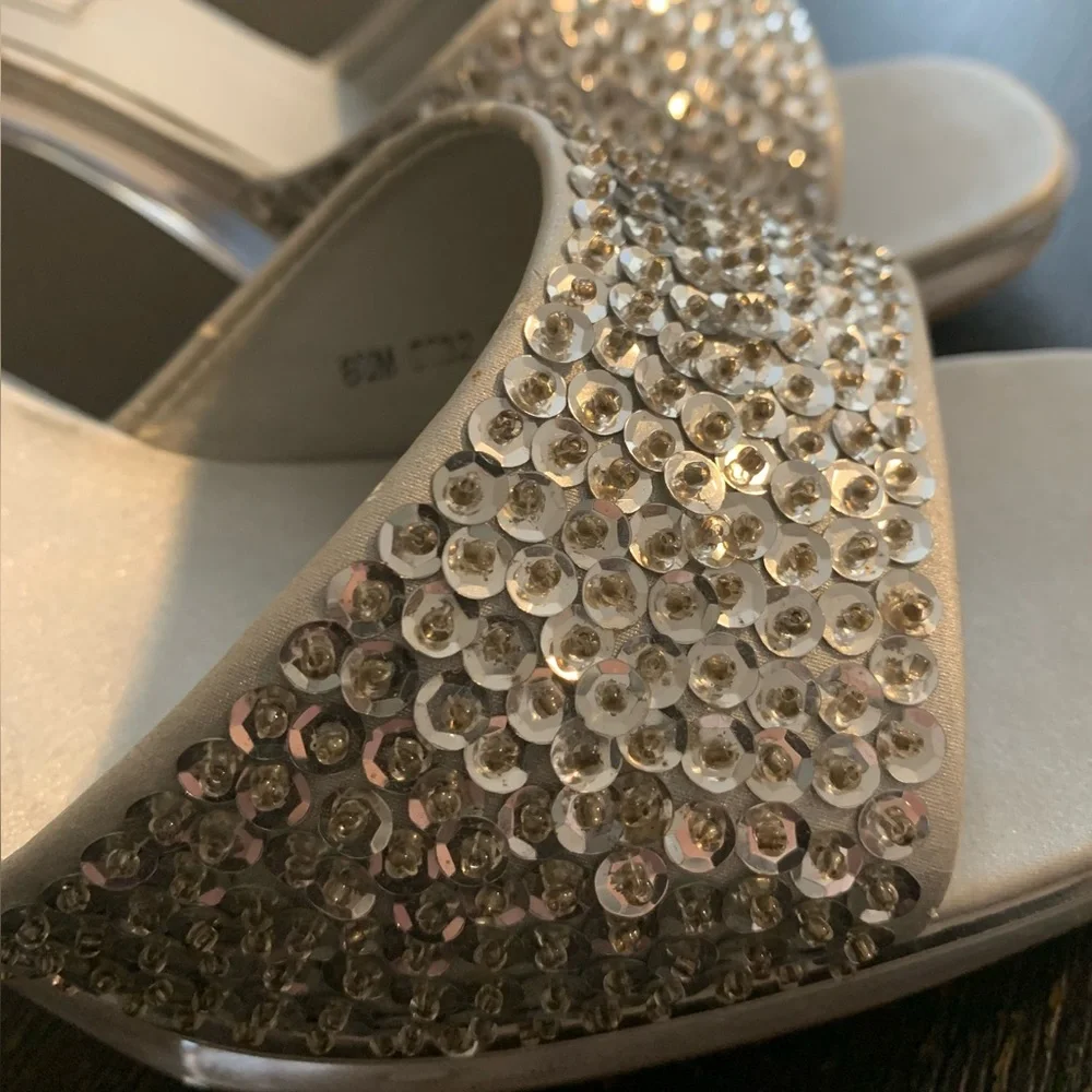 Vintage Silver Sequins High Heels with Clear Heels
